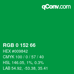 カラーコード: RGB 0 152 66 | qconv.com