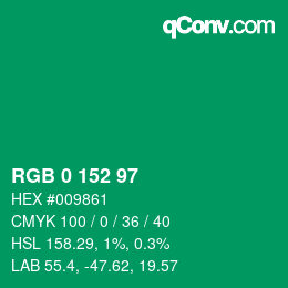 カラーコード: RGB 0 152 97 | qconv.com