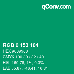 Color code: RGB 0 153 104 | qconv.com