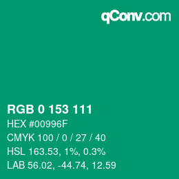 Color code: RGB 0 153 111 | qconv.com