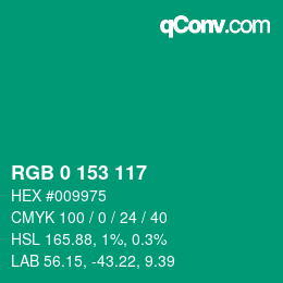 Color code: RGB 0 153 117 | qconv.com