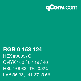 Color code: RGB 0 153 124 | qconv.com