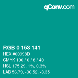 Color code: RGB 0 153 141 | qconv.com