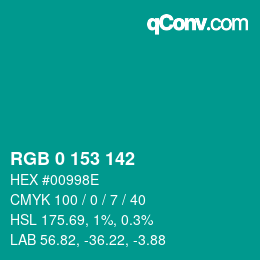 颜色代码: RGB 0 153 142 | qconv.com