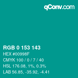 カラーコード: RGB 0 153 143 | qconv.com