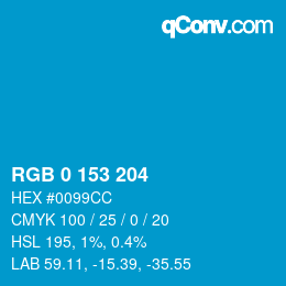 Color code: RGB 0 153 204 | qconv.com