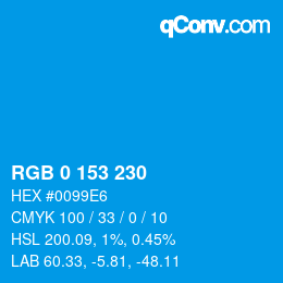 Color code: RGB 0 153 230 | qconv.com