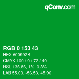 Color code: RGB 0 153 43 | qconv.com