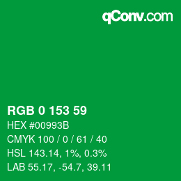 Color code: RGB 0 153 59 | qconv.com