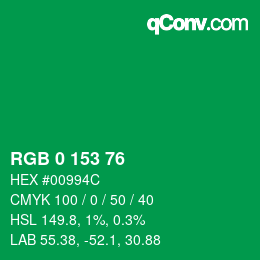 カラーコード: RGB 0 153 76 | qconv.com