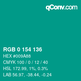 Color code: RGB 0 154 136 | qconv.com