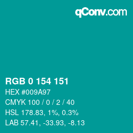 Farbcode: RGB 0 154 151 | qconv.com