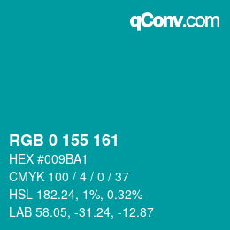 Color code: RGB 0 155 161 | qconv.com