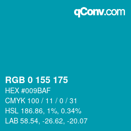 颜色代码: RGB 0 155 175 | qconv.com