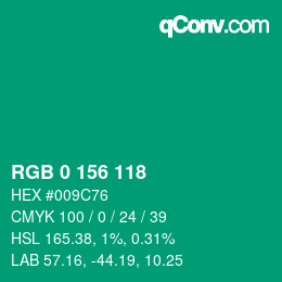 Color code: RGB 0 156 118 | qconv.com