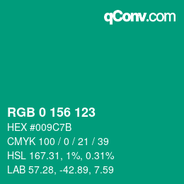 Color code: RGB 0 156 123 | qconv.com