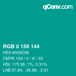 Color code: RGB 0 156 144 | qconv.com