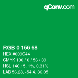 カラーコード: RGB 0 156 68 | qconv.com