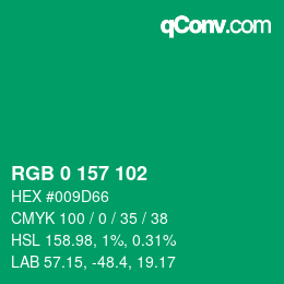 Color code: RGB 0 157 102 | qconv.com