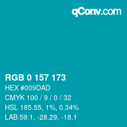 颜色代码: RGB 0 157 173 | qconv.com