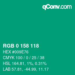 カラーコード: RGB 0 158 118 | qconv.com