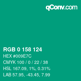 Color code: RGB 0 158 124 | qconv.com