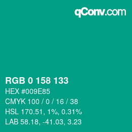 カラーコード: RGB 0 158 133 | qconv.com