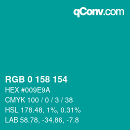 Color code: RGB 0 158 154 | qconv.com