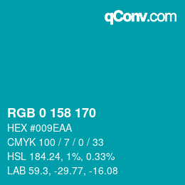 颜色代码: RGB 0 158 170 | qconv.com