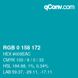 颜色代码: RGB 0 158 172 | qconv.com