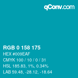 カラーコード: RGB 0 158 175 | qconv.com