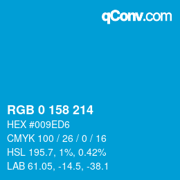 颜色代码: RGB 0 158 214 | qconv.com
