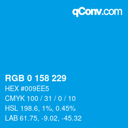 颜色代码: RGB 0 158 229 | qconv.com