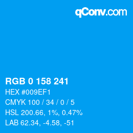 颜色代码: RGB 0 158 241 | qconv.com