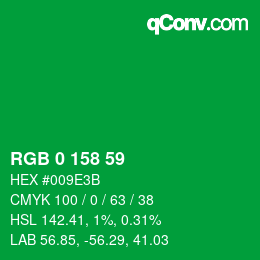 カラーコード: RGB 0 158 59 | qconv.com