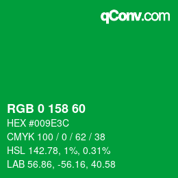 Color code: RGB 0 158 60 | qconv.com