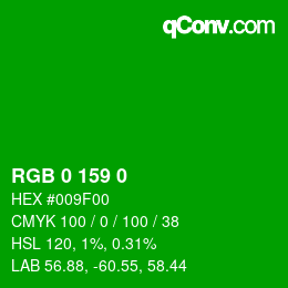 Color code: RGB 0 159 0 | qconv.com