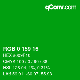 Color code: RGB 0 159 16 | qconv.com