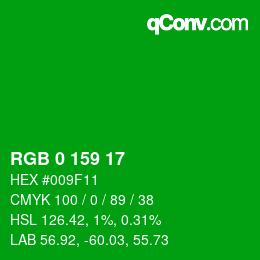 Color code: RGB 0 159 17 | qconv.com