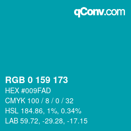 Color code: RGB 0 159 173 | qconv.com