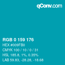 颜色代码: RGB 0 159 176 | qconv.com