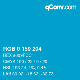 颜色代码: RGB 0 159 204 | qconv.com