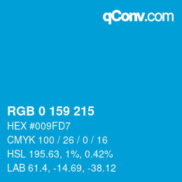 颜色代码: RGB 0 159 215 | qconv.com