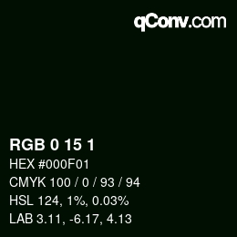 Color code: RGB 0 15 1 | qconv.com