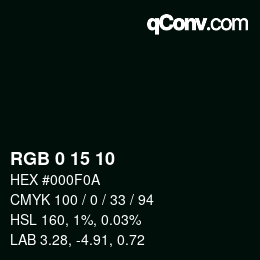 Color code: RGB 0 15 10 | qconv.com