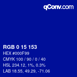 Farbcode: RGB 0 15 153 | qconv.com