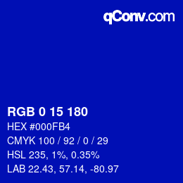 Color code: RGB 0 15 180 | qconv.com