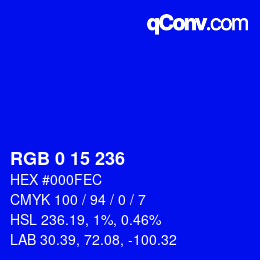 Color code: RGB 0 15 236 | qconv.com