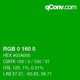 Color code: RGB 0 160 0 | qconv.com