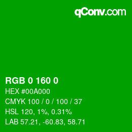 Color code: RGB 0 160 0 | qconv.com